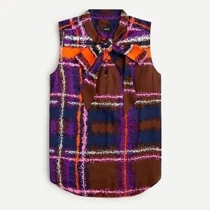 J. Crew Tie-Neck Blouse in Speckled Plaid Print size XXL NWT